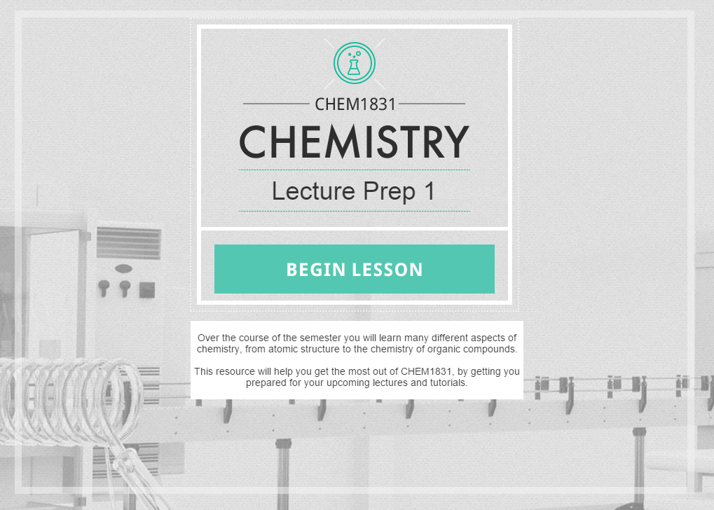 Intro screen to the chemistry lesson